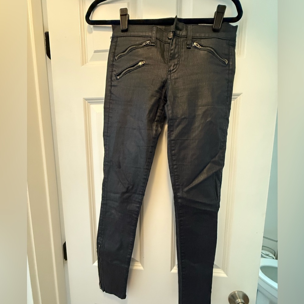 Rag & Bone Jeans Womens 26 Black Seal Zip Pockets Skinny Slim Stretch